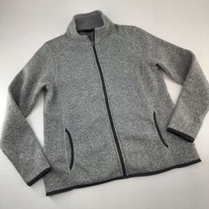 Eddie Bauer | Large Womens Gray Full Zip Sweater Fleece Jacket Mock Neck Outdoor